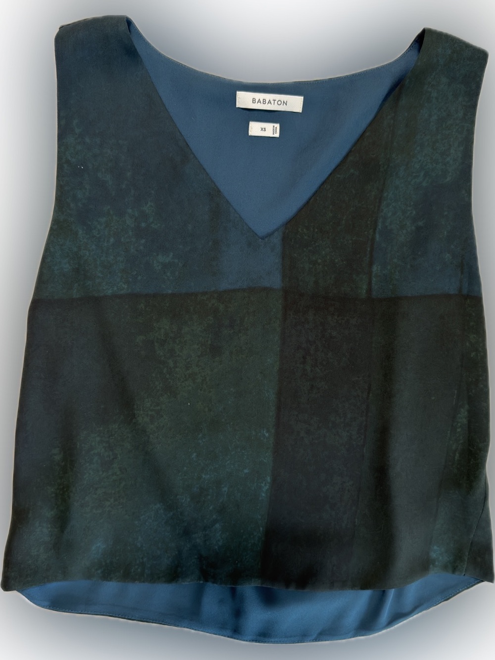 Aritzia Babaton Color Block Murphy Sleeveless V Neck Blouse Navy Teal Black XS